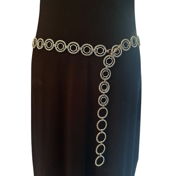 Rope Circle Chain Link Statement Belt Vintage T Bar Clasp Silver Adjustable - Picture 1 of 16